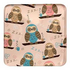 Seamless-pattern-owls-dream-cute-style-pajama-fabric Square Glass Fridge Magnet (4 Pack)