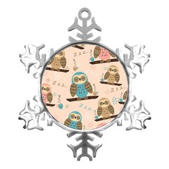 Seamless-pattern-owls-dream-cute-style-pajama-fabric Metal Small Snowflake Ornament