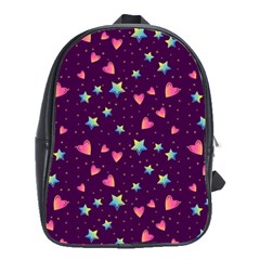 Colorful-stars-hearts-seamless-vector-pattern School Bag (large) by pakminggu