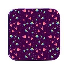 Colorful-stars-hearts-seamless-vector-pattern Square Metal Box (black)