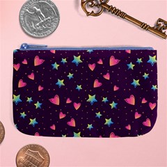 Colorful-stars-hearts-seamless-vector-pattern Large Coin Purse by pakminggu