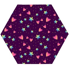 Colorful-stars-hearts-seamless-vector-pattern Wooden Puzzle Hexagon by pakminggu