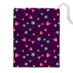 Colorful-stars-hearts-seamless-vector-pattern Drawstring Pouch (5xl) by pakminggu