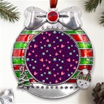 Colorful-stars-hearts-seamless-vector-pattern Metal X Mas Ribbon With Red Crystal Round Ornament Front