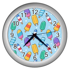 Cute-kawaii-ice-cream-seamless-pattern Wall Clock (silver) by pakminggu