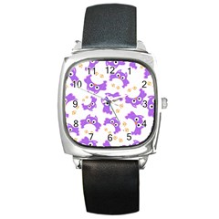 Purple-owl-pattern-background Square Metal Watch by pakminggu