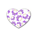 Purple-owl-pattern-background Rubber Heart Coaster (4 pack) Front