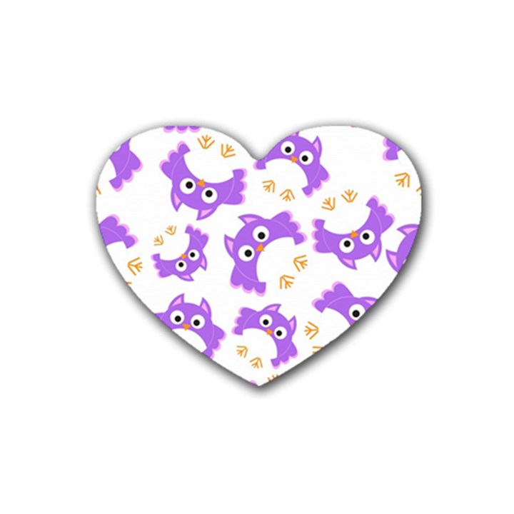 Purple-owl-pattern-background Rubber Heart Coaster (4 pack)