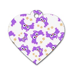 Purple-owl-pattern-background Dog Tag Heart (two Sides) by pakminggu