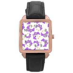 Purple-owl-pattern-background Rose Gold Leather Watch  by pakminggu