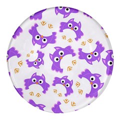 Purple-owl-pattern-background Round Glass Fridge Magnet (4 Pack)