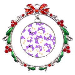 Purple-owl-pattern-background Metal X mas Wreath Ribbon Ornament