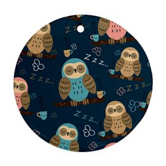 Seamless-pattern-owls-dreaming Round Ornament (two Sides) by pakminggu