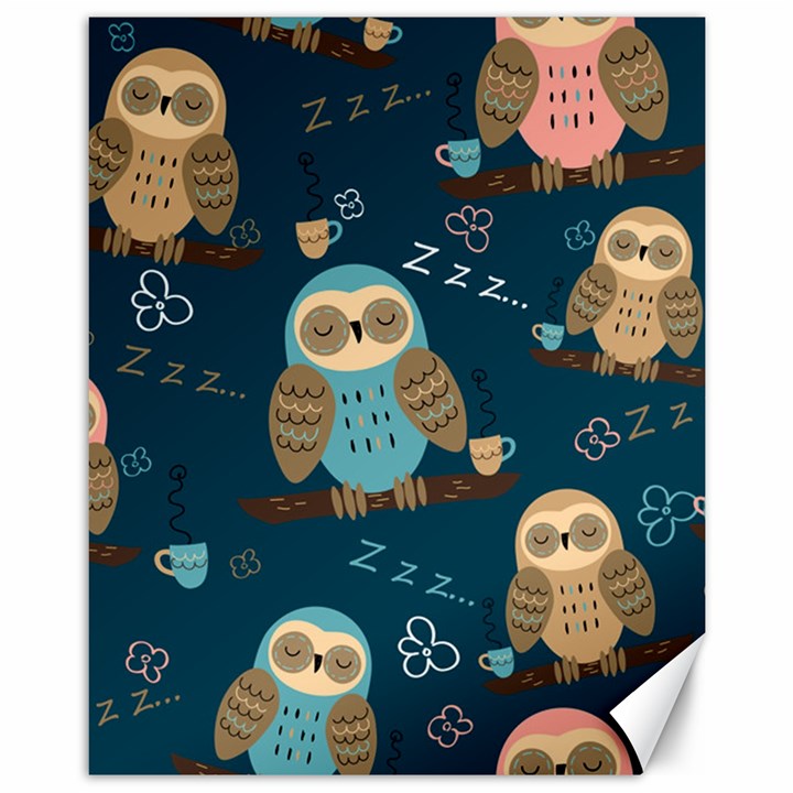 Seamless-pattern-owls-dreaming Canvas 11  x 14 