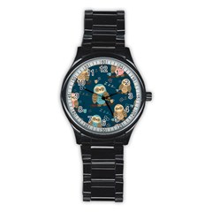 Seamless-pattern-owls-dreaming Stainless Steel Round Watch by pakminggu