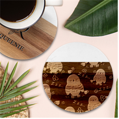 Seamless-pattern-owls-dreaming Marble Wood Coaster (round) by pakminggu