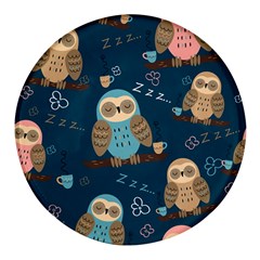 Seamless-pattern-owls-dreaming Round Glass Fridge Magnet (4 Pack)