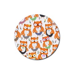 Cute-colorful-owl-cartoon-seamless-pattern Rubber Round Coaster (4 Pack) by pakminggu