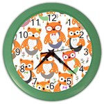 Cute-colorful-owl-cartoon-seamless-pattern Color Wall Clock Front