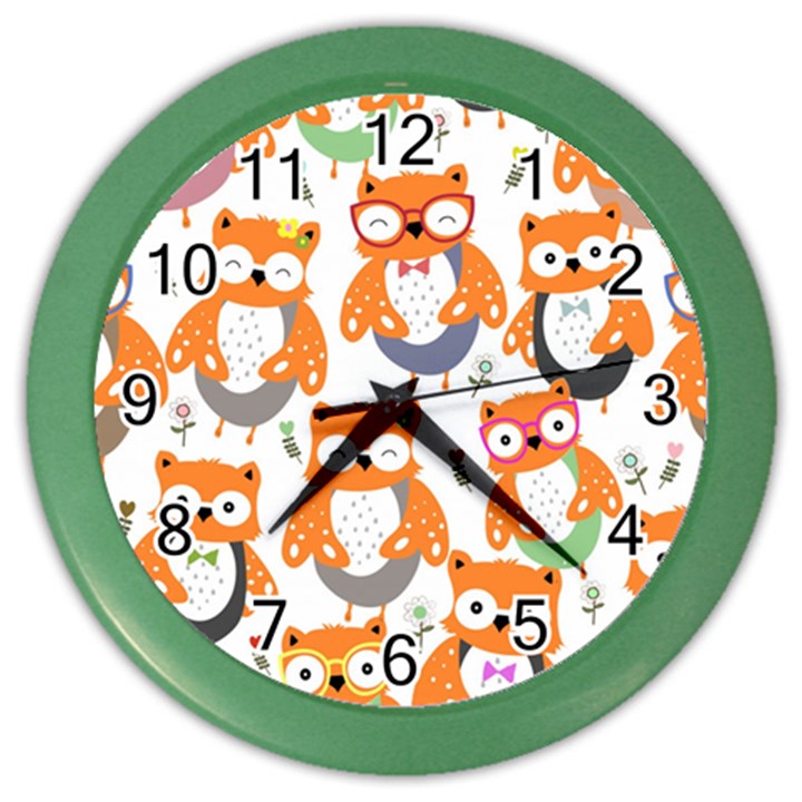 Cute-colorful-owl-cartoon-seamless-pattern Color Wall Clock