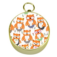 Cute-colorful-owl-cartoon-seamless-pattern Gold Compasses by pakminggu