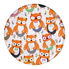 Cute-colorful-owl-cartoon-seamless-pattern Round Glass Fridge Magnet (4 Pack) by pakminggu