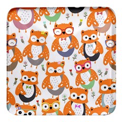 Cute-colorful-owl-cartoon-seamless-pattern Square Glass Fridge Magnet (4 Pack) by pakminggu