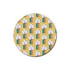 Smile-cloud-rainbow-pattern-yellow Rubber Coaster (round) by pakminggu