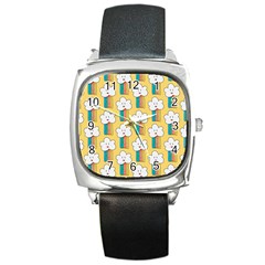 Smile-cloud-rainbow-pattern-yellow Square Metal Watch by pakminggu