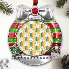 Smile-cloud-rainbow-pattern-yellow Metal X mas Ribbon With Red Crystal Round Ornament