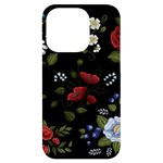 Floral-folk-fashion-ornamental-embroidery-pattern iPhone 14 Pro Black UV Print Case Front