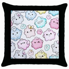 Cute-doodle-cartoon-seamless-pattern Throw Pillow Case (Black)