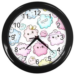 Cute-doodle-cartoon-seamless-pattern Wall Clock (Black)