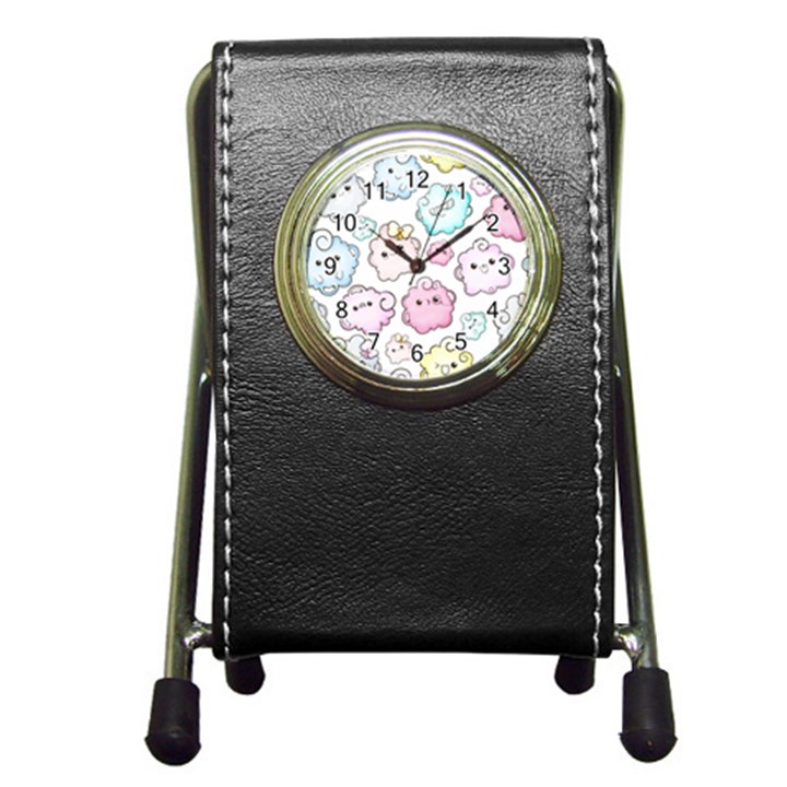 Cute-doodle-cartoon-seamless-pattern Pen Holder Desk Clock