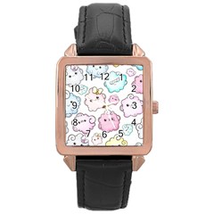 Cute-doodle-cartoon-seamless-pattern Rose Gold Leather Watch 