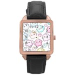 Cute-doodle-cartoon-seamless-pattern Rose Gold Leather Watch  Front