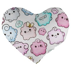 Cute-doodle-cartoon-seamless-pattern Large 19  Premium Flano Heart Shape Cushions