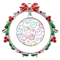 Cute-doodle-cartoon-seamless-pattern Metal X mas Wreath Ribbon Ornament