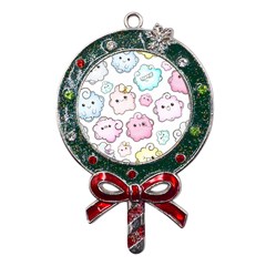 Cute-doodle-cartoon-seamless-pattern Metal X mas Lollipop With Crystal Ornament