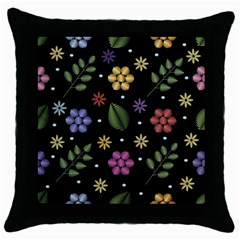 Embroidery-seamless-pattern-with-flowers Throw Pillow Case (black) by pakminggu