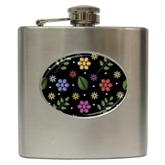 Embroidery-seamless-pattern-with-flowers Hip Flask (6 Oz) by pakminggu