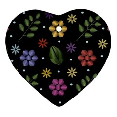 Embroidery-seamless-pattern-with-flowers Heart Ornament (two Sides) by pakminggu