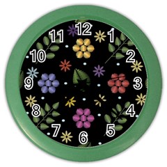 Embroidery-seamless-pattern-with-flowers Color Wall Clock by pakminggu