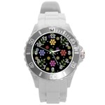 Embroidery-seamless-pattern-with-flowers Round Plastic Sport Watch (L) Front