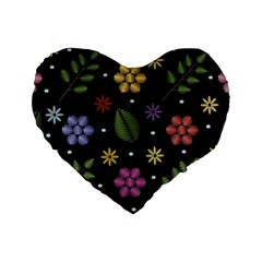 Embroidery-seamless-pattern-with-flowers Standard 16  Premium Heart Shape Cushions by pakminggu