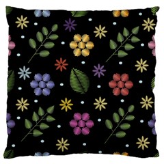 Embroidery-seamless-pattern-with-flowers Large Premium Plush Fleece Cushion Case (two Sides) by pakminggu