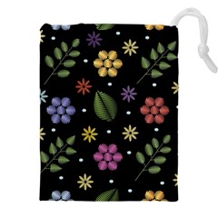 Embroidery-seamless-pattern-with-flowers Drawstring Pouch (4xl) by pakminggu