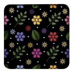 Embroidery-seamless-pattern-with-flowers Square Glass Fridge Magnet (4 Pack)