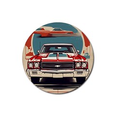 Car Vehicle Vintage Automobile Rubber Round Coaster (4 Pack) by Ravend