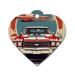 Car Vehicle Vintage Automobile Dog Tag Heart (one Side) by Ravend